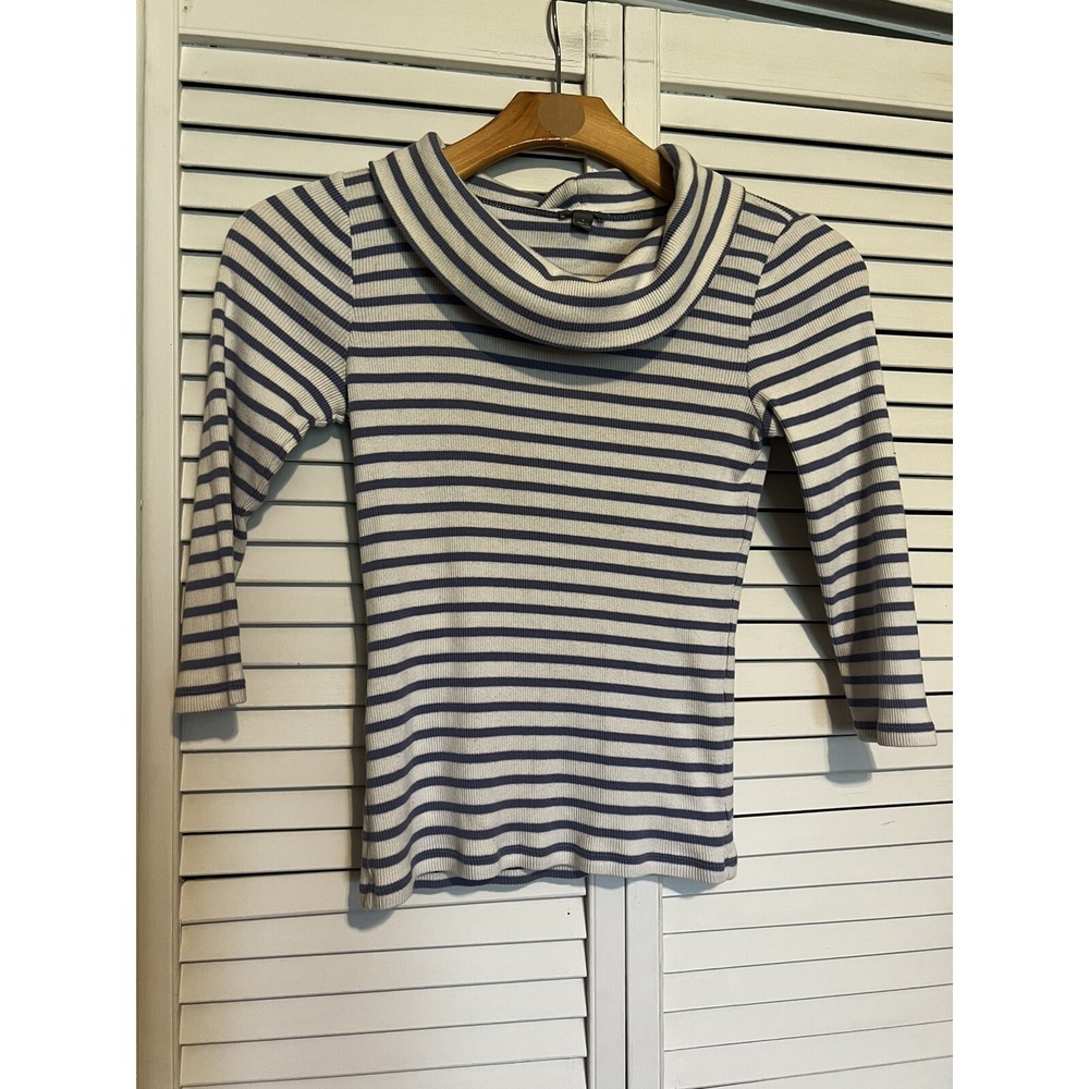 ANN TAYLOR Women's Size Small S Top Shirt Blouse‎ 3/4 Sleeve Striped Cowl Neck